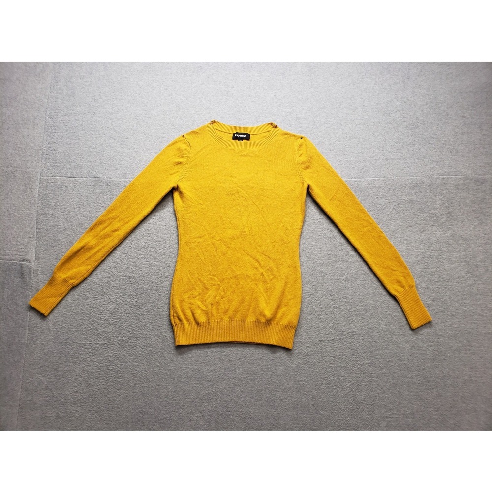 Express Women Sweater M Yellow Ribbed Knit Long Sleeve Round Neck Winter Jumper